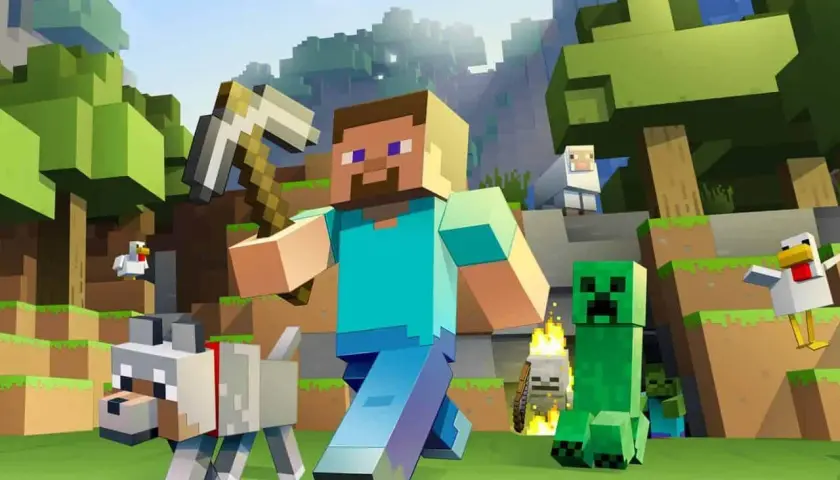 Steve z kilofem, wilk, owca, kurczaki, creeper i zombie w świecie Minecraft. Dowiedz się, jak zainstalować mody do Minecraft, by urozmaicić rozgrywkę.