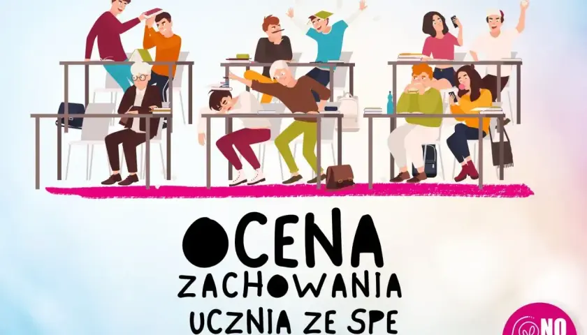 Ilustracja przedstawia uczniów w ławkach szkolnych, jedni są aktywni, inni znudzeni lub rozproszeni.