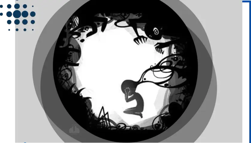 Silhouette di una persona accovacciata, circondata da ombre minacciose. Rappresentazione visiva del disturbo paranoide di personalità.