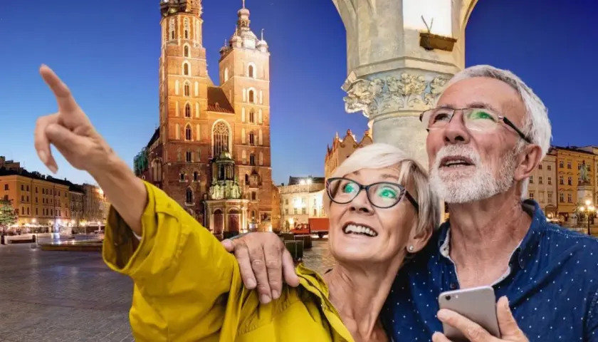 Szczęśliwi seniorzy odkrywają piękno Krakowa. Idealne wycieczki dla emerytów i rencistów.