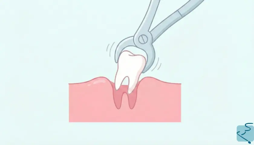 Ilustración de un diente siendo extraído con fórceps. Sí, duele sacarse una muela, pero a veces es necesario.