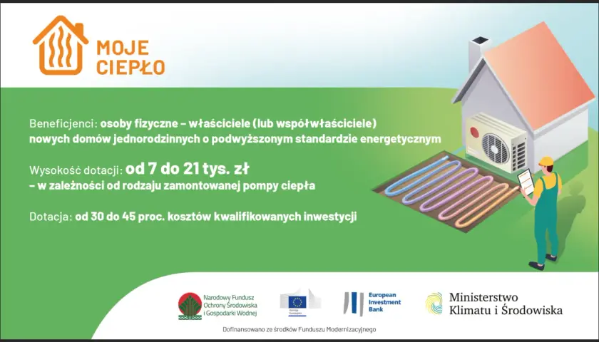 Dofinansowanie do pompy ciepła dla nowych domów jednorodzinnych. Dotacja od 7 do 21 tys. zł.