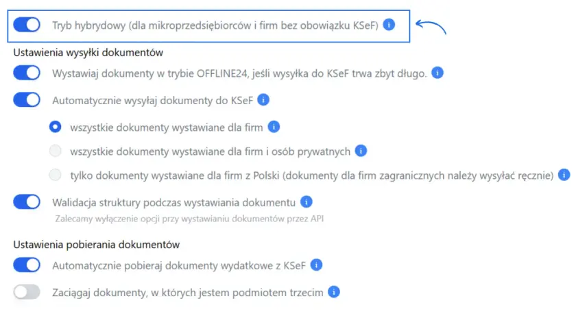 Ustawienia KSeF: tryb hybrydowy, automatyczna wysyłka dokumentów, walidacja struktury. Jak założyć KSeF krok po kroku?