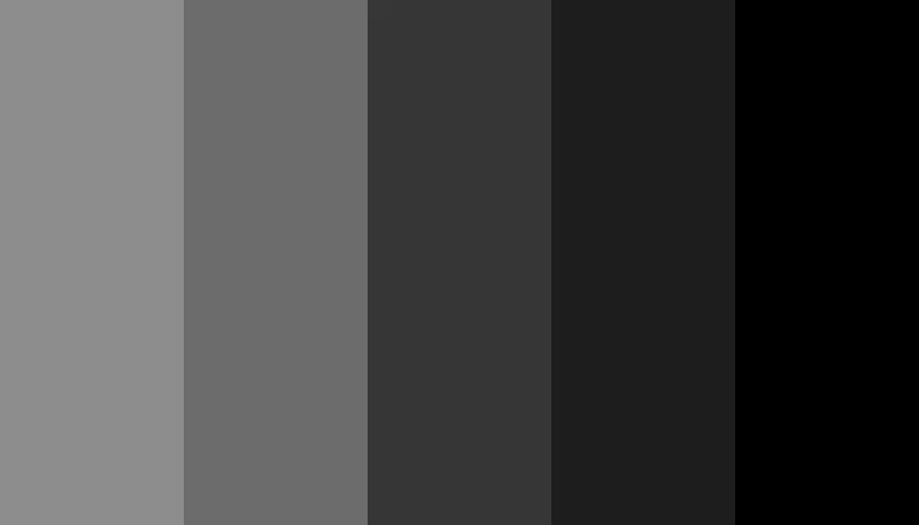 Cinque sfumature di grigio, dal chiaro all'oscuro, fino al nero più profondo.
