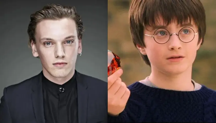 Jamie Campbell Bower obok młodego Harry'ego Pottera.