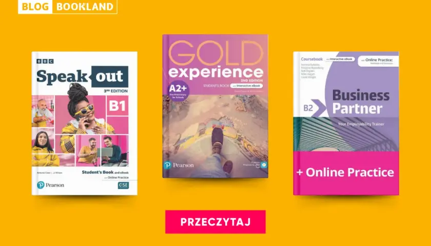 Książki do nauki angielskiego dla początkujących: "Speak Out B1", "Gold Experience A2+" i "Business Partner B2".