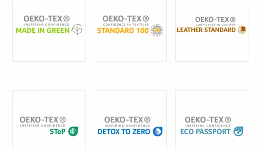 Certificado OEKO-TEX: Made in Green, Standard 100, Leather Standard, STeP, Detox to Zero, Eco Passport. Confianza en textiles y cuero.