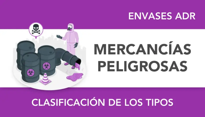 Barriles con símbolo de riesgo biológico y persona con traje protector. Clasificación de mercancías peligrosas, clase 0.