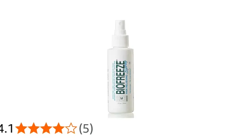 Biała butelka z atomizerem Biofreeze Spray, zapewniająca ulgę w bólu mięśni i stawów.