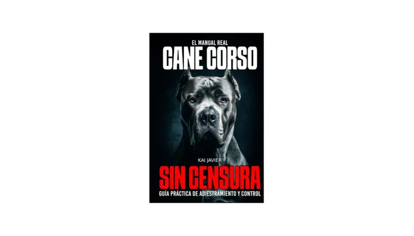 El libro "Cane Corso: Sin Censura" muestra un primer plano de un majestuoso Cane Corso, destacando su carácter imponente y su guía práctica de adiestramiento.