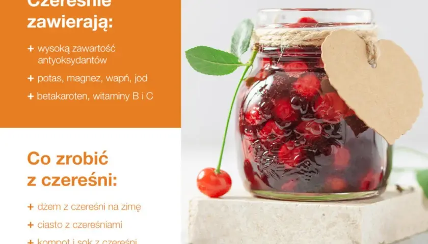 Słoik pełen czereśni, idealny na dżem, ciasto lub kompot. Dowiedz się, co zrobić z czereśni!
