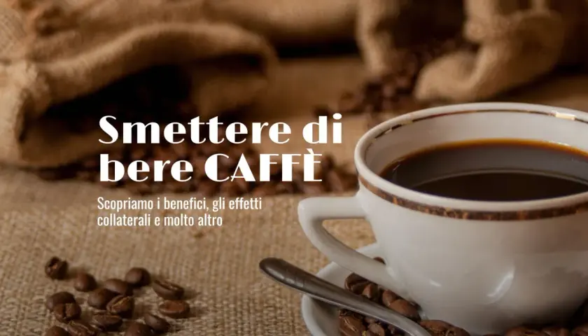 Tazza di caffè nero, chicchi sparsi e sacchi di juta. Scopri le 7 buone ragioni per smettere di bere caffè e i suoi benefici.