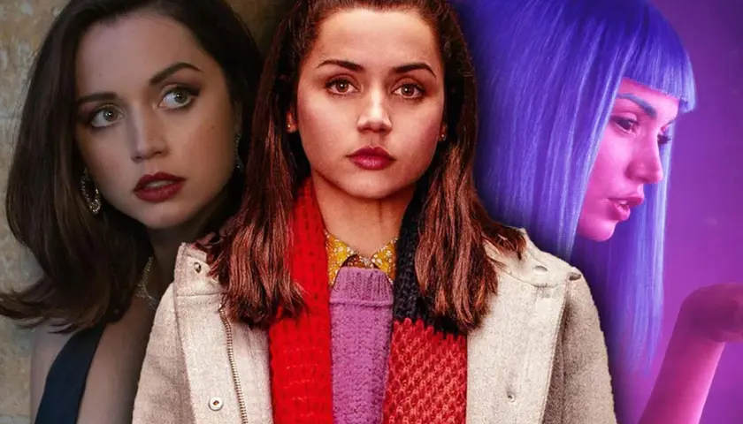 Ana de Armas i tre olika roller, en collage som visar hennes mångsidighet i filmer.