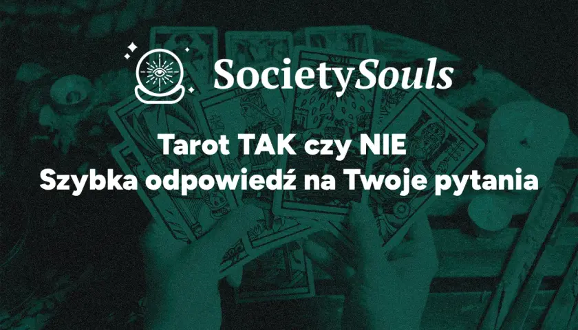 Dłonie trzymające karty tarota z napisem "Tarot TAK czy NIE".