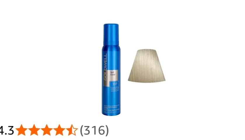 Goldwell skumtoning i nyansen 10P, en ljus pärlblond färg, bredvid en provbit av färgen.