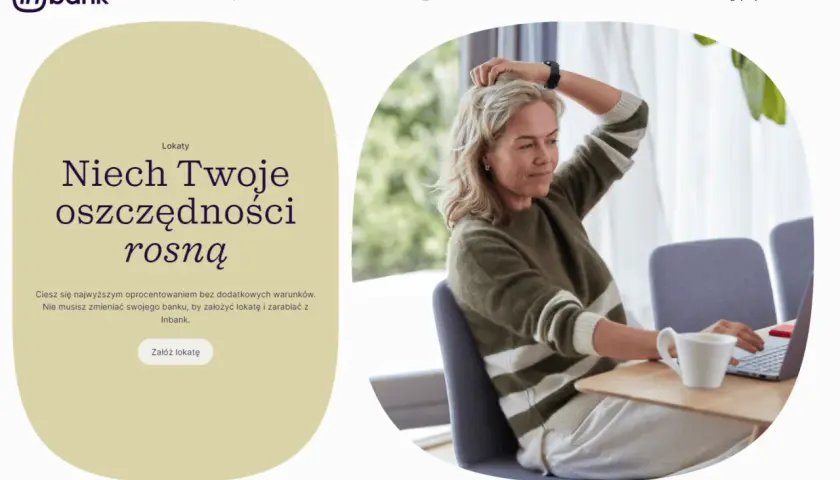Kobieta zakłada lokatę w Inbank, by jej oszczędności rosły. Proste i wygodne.