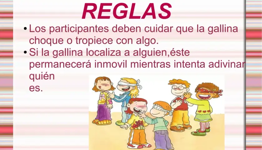 Niños jugando a la gallinita ciega, con vendas en los ojos, intentando reconocerse. Las reglas del juego.