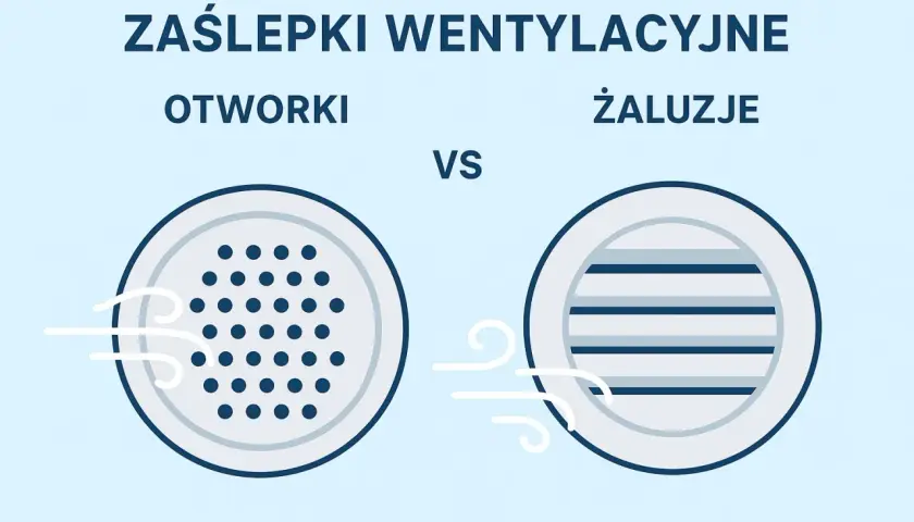 Dwie zaślepki wentylacyjne: jedna z otworkami, druga z żaluzjami.