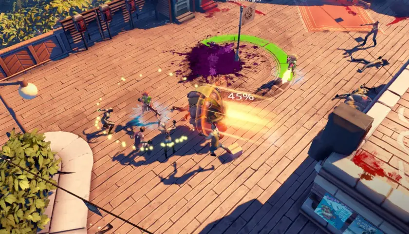 Walka z zombie na drewnianym molo, w tle tropikalna roślinność. Gracze walczą o przetrwanie w świecie Dead Island Epidemic.