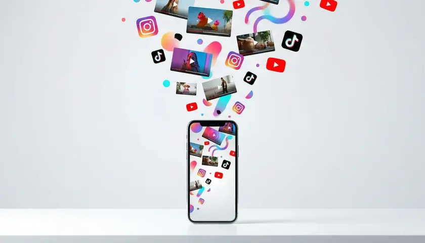 Mnóstwo pomysłów na filmy wpadających do telefonu, z ikonami Instagrama, TikToka i YouTube.