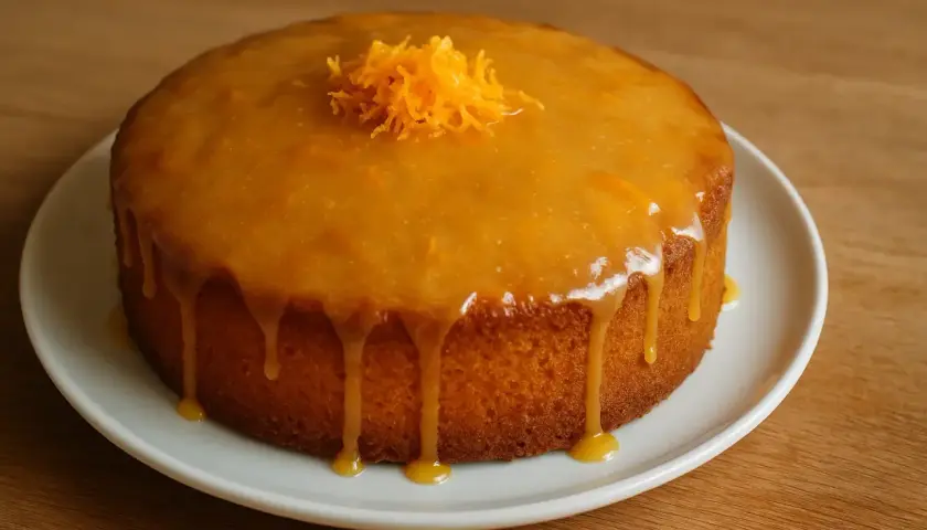 Un délicieux cake à l'orange, nappé d'un glaçage brillant et garni de zestes d'orange confits. Un vrai délice !