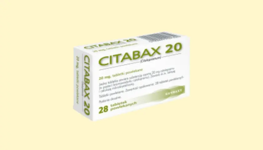 Opakowanie leku Citabax 20 mg, zawierające 28 tabletek powlekanych. Czy to lek psychotropowy?