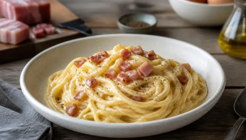 Un plat de spaghetti crémeux, garni de lardons croustillants. La recette de carbonara parfaite pour un dîner savoureux.