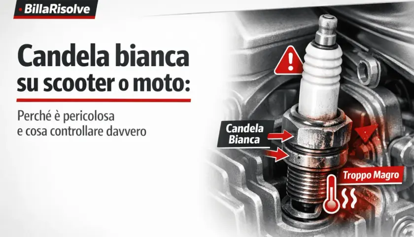 Candela bianca su scooter o moto: indica surriscaldamento e miscela magra. Controllare subito!