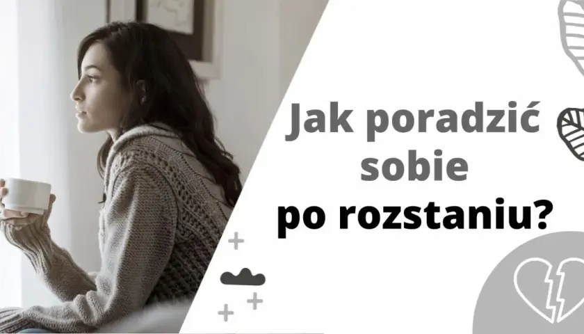 Kobieta z kubkiem w dłoni patrzy przez okno, zastanawiając się, jak sobie poradzić z rozstaniem.