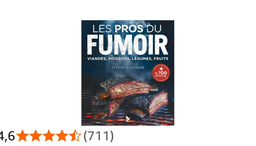 Couverture du livre "Les pros du fumoir" de Steven Raichlen, montrant des côtes de bœuf fumées sur un grill.