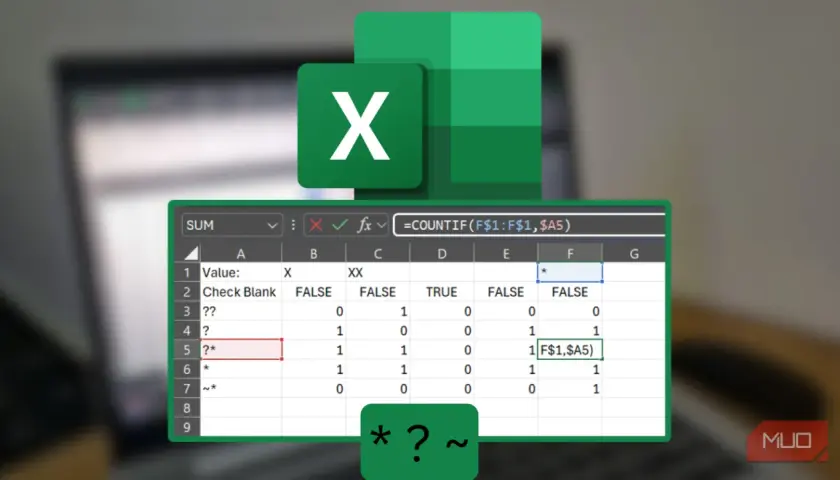 Excel mostra l'uso di caratteri speciali come * e ? nelle formule per contare valori.