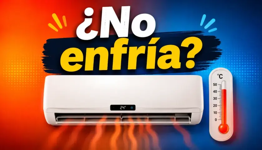 ¿El aire no enfría? Un aire acondicionado muestra 24°C y un termómetro marca alta temperatura.