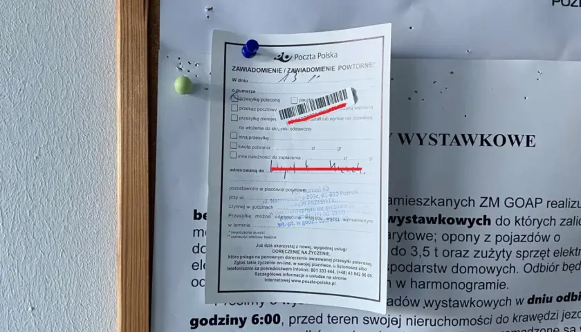 Awizo z Poczty Polskiej informuje o przesyłce. Termin na odebranie awizo to 7 dni.