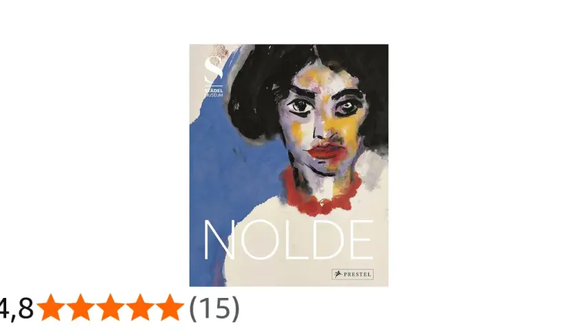 Portret kobiety w stylu ekspresjonistycznym, z widocznym napisem "NOLDE". Obok ocena 4,8 gwiazdki.