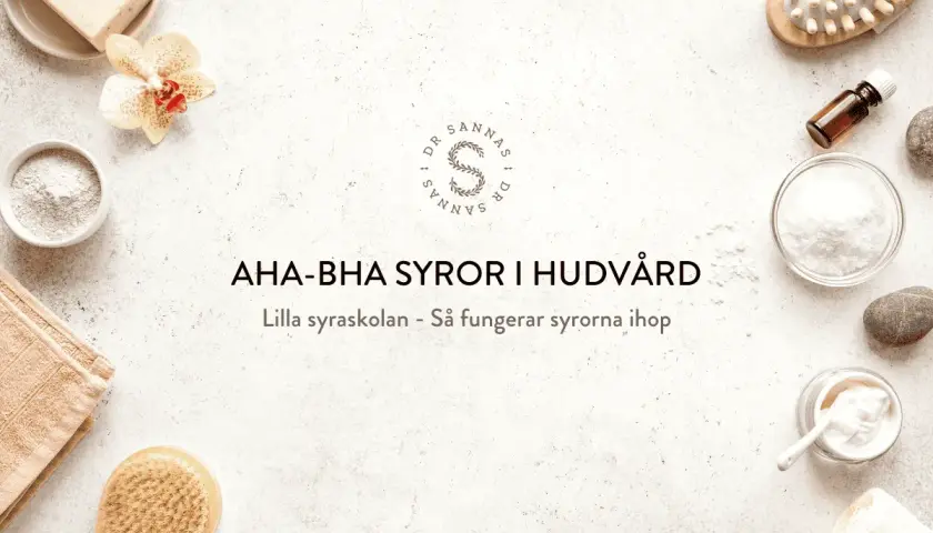 Hudvårdsprodukter med aha syror, som exfolierar och förnyar huden. Enkla ingredienser för en friskare hy.