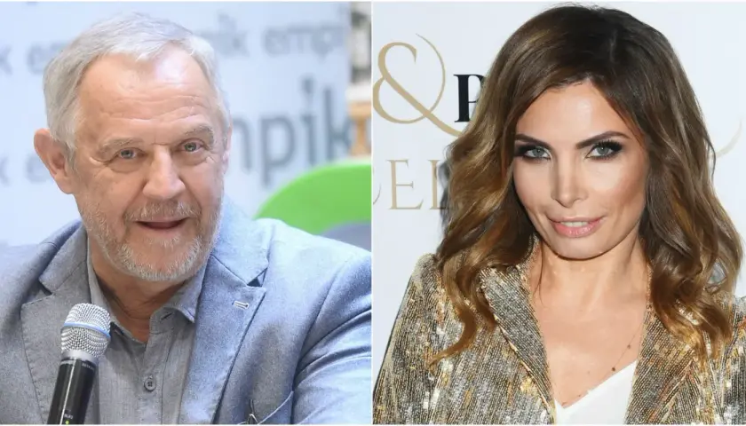 Starszy mężczyzna z mikrofonem i młoda kobieta w błyszczącej marynarce. Czy to oni decydują, ile zarabiają polscy aktorzy?