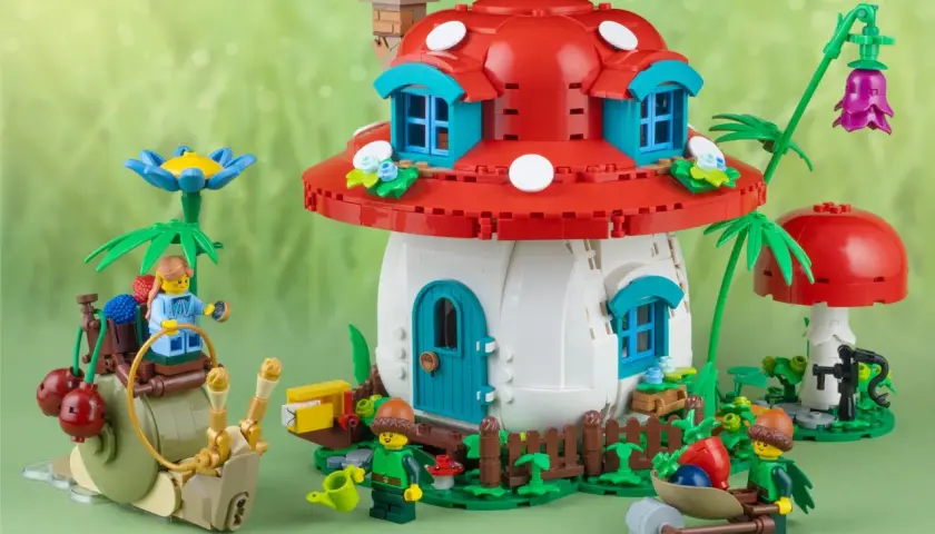 Zauberhafte Pilzhütte mit Garten und Schnecken-Gefährt. Tolle **Lego Bau Ideen** für fantasievolle Welten.