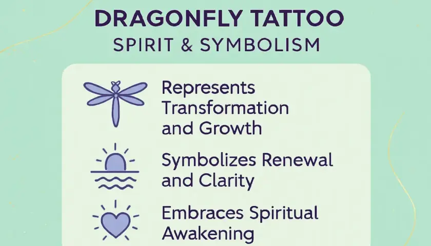 Ważka symbolika: tatuaż symbolizuje transformację, odnowę i duchowe przebudzenie.