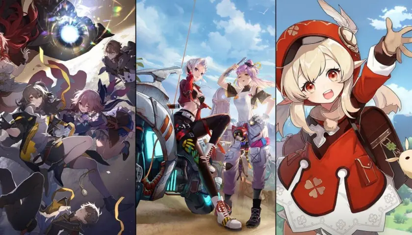 Trzy panele z postaciami z Genshin Impact, idealne do gry na Xbox.