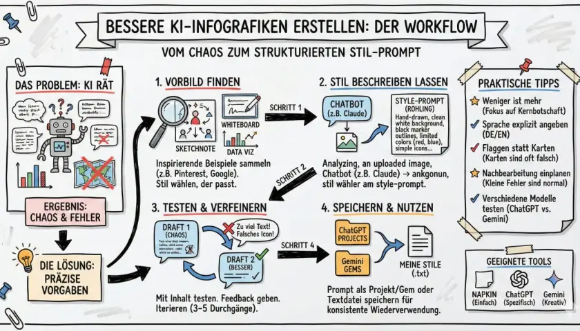 Workflow für bessere KI-Infografiken: Vom Chaos zum Stil-Prompt mit easelly deutsch. Schritt-für-Schritt-Anleitung.