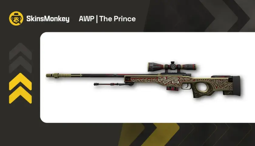 AWP | The Prince, jeden z najdroższych skinów CS, prezentuje bogate zdobienia w kolorach złota i czerwieni.