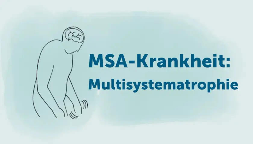 Stilisierte Darstellung eines Menschen mit zitternden Händen, der die MSA-Krankheit (Multisystematrophie) im Endstadium symbolisiert.