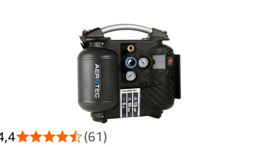 Kompakter aerotec kompressor mit 5 Liter Tank, 1,5 PS und 10 bar Druck. Ideal für unterwegs.
