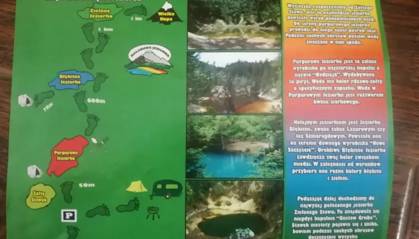 Kolorowe jeziorka Rudawy Janowickie: mapa szlaku przez Purpurowe, Błękitne i Zielone Jeziorko.