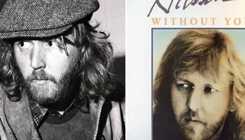 Harry Nilsson w czapce i na okładce albumu "Without You".