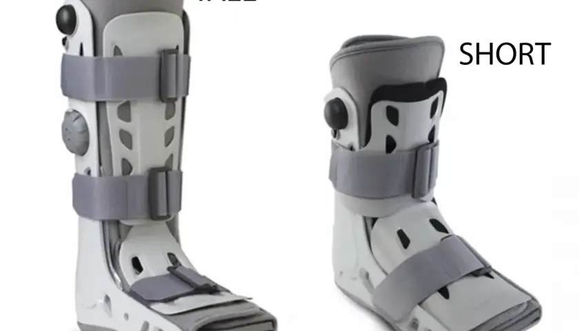 Tall and short walking boots are shown. Choosing the right size walking boot depends on your injury and needs.