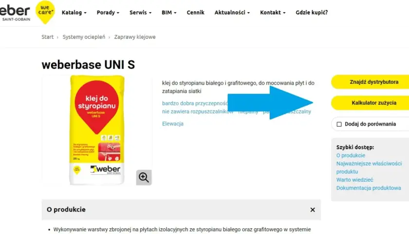 Kalkulator zużycia kleju do zatapiania siatki na m2. Produkt weberbase UNI S do styropianu białego i grafitowego.