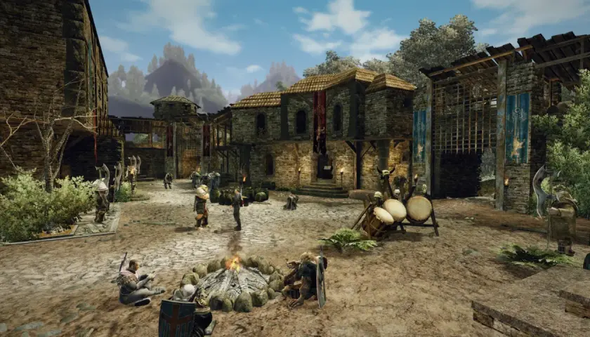 Scena z gry Gothic 3. Gracze szukają **gothic 3 kody** do ułatwienia rozgrywki w tej średniowiecznej osadzie.