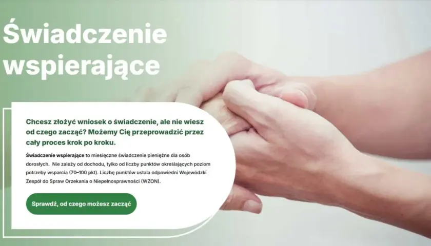 Chcesz złożyć wniosek o świadczenie wspierające? Dowiedz się, jak zacząć. Obrazek przedstawia dłonie, symbolizujące wsparcie.