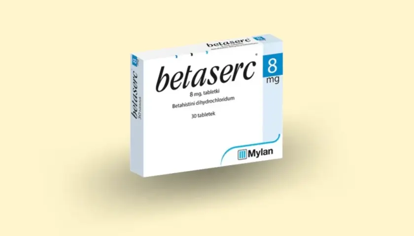 Opakowanie leku Betaserc 8 mg, zawierające 30 tabletek z betahistyną.